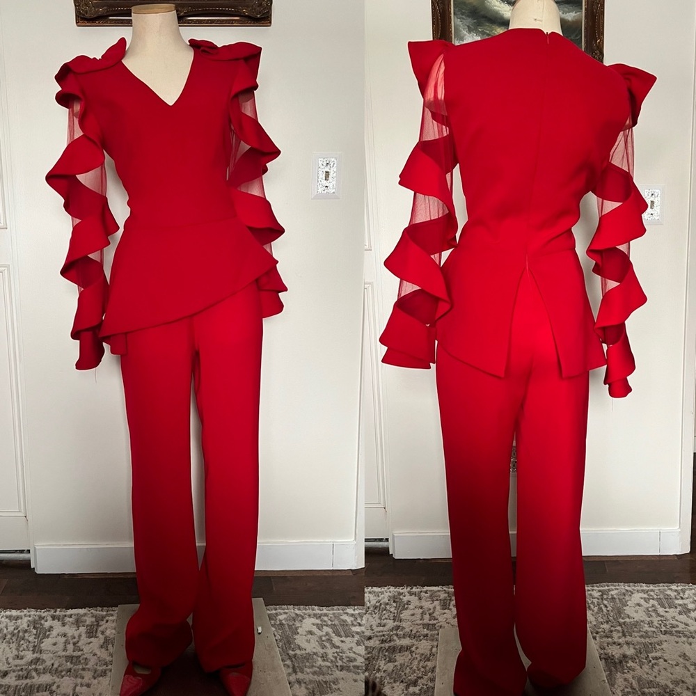 ♥️ Valentine’s Day red one piece tailored suit jumpsuit dress pants Size S ♥️